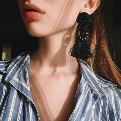 PPG&PGG Trendy Fashion Acrylic Earings Bib Beads Long Tassel Pendant Earring Ethnic Style Statement Earring Women Jewelry