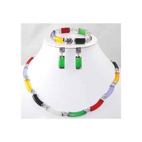 Pretty Fine Multi-Coloured bracelet earring Necklace Silvered set AAA style>new jewelry Quartz Crystal