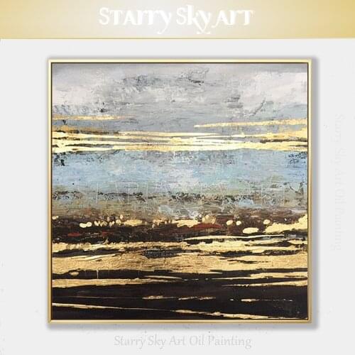 Professional Artist Pure Hand-painted High Quality Abstract Golden Oil Painting on Canvas Gold Foil Abstract Acrylic Painting