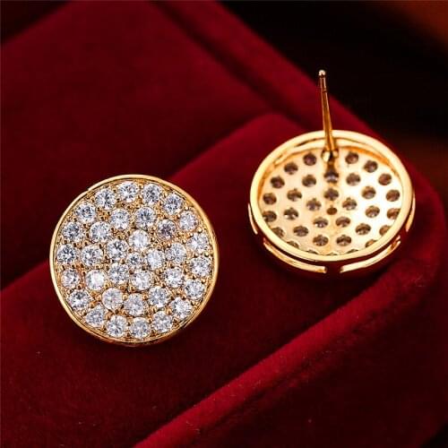 Simple Female White Crystal Stone Earrings Rose Gold Silver Color Stud Earrings Cute Round Zircon Wedding Earrings For Women