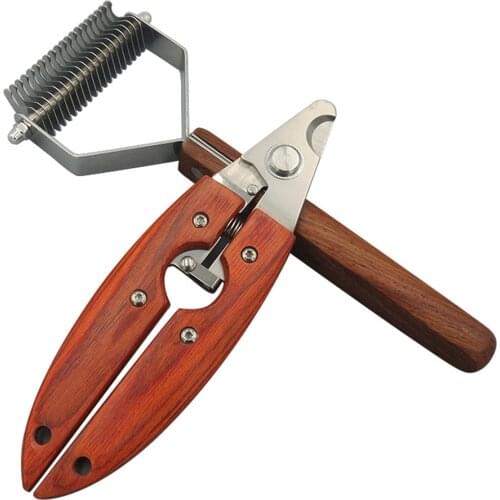 Pet Dog Brush Dematting Gently Efficient Safe Pet Clean Comb Rake Removes Undercoat Knots Wooden Handle Puppy Goomer