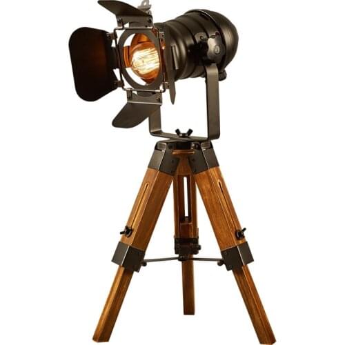 Retro wood art Table Lamp creative bedroom study desk reading lamp telescopic bedside table desk tripod table lamp