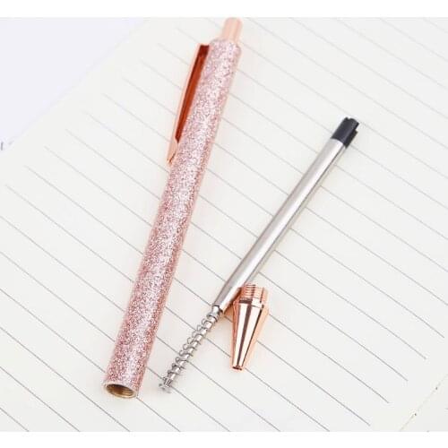 Luxury Metal Ballpoint Pen 1.0mm Glitter Oil Flow Pens Office Supplies School Stationery R9UA