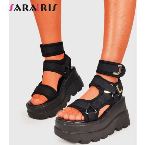 SaraIris Mixed Color Buckle Platform Sandals Women Summer High Wedges Sandals Ladies Open Toe Shoes