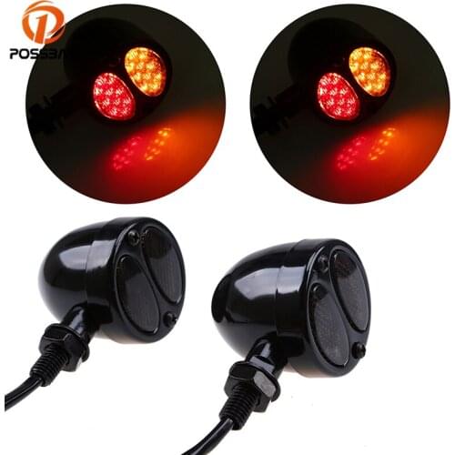 POSSBAY Bullet Motorcycle Turn Signal Light Dual Color 12V LED Moto Indicator Lamp Red Yellow Flasher Blinker Light Stop Luces