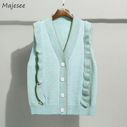 Sweater Vest Women Sweet Ruffles Gentle Single Breasted Jumpers Womens Designer All-match Cute Loose Fashion Ins Streetwear Chic