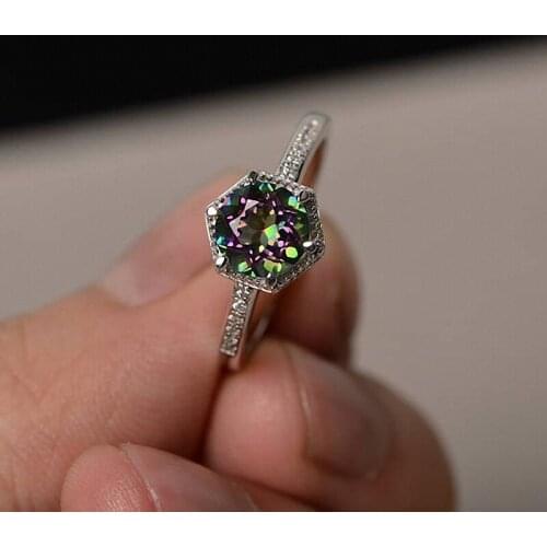 TRACYSWING Ring For Women Girls Luxury Style Rainbow Six Claws Multi Stone Cubic Zirconia Gifts Fashion Jewelry TWKCR537