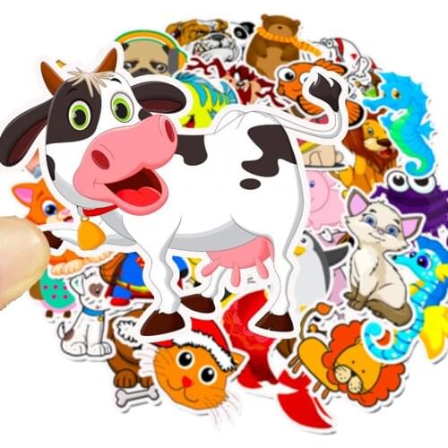 50pcs Cartoon Animal Waterproof Stickers For DIY Laptop Skateboard Refrigerator Decals Kids Children Toy NEW