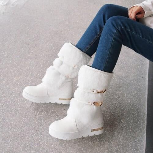 Promotion large size 35-43 Women Winter Boots Fashion Hidden Wedges Warm Fur Shoes Woman Platform Med-calf Snow Boots