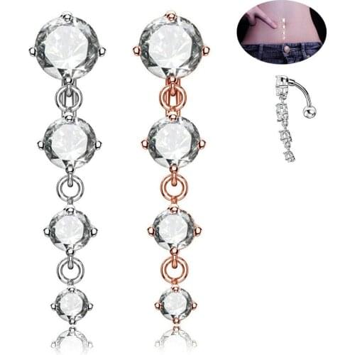 1PC Reverse Water Drop Belly Ring Sexy Clear CZ Tassel Belly Bars Nombril Ferido Beach Jewelry