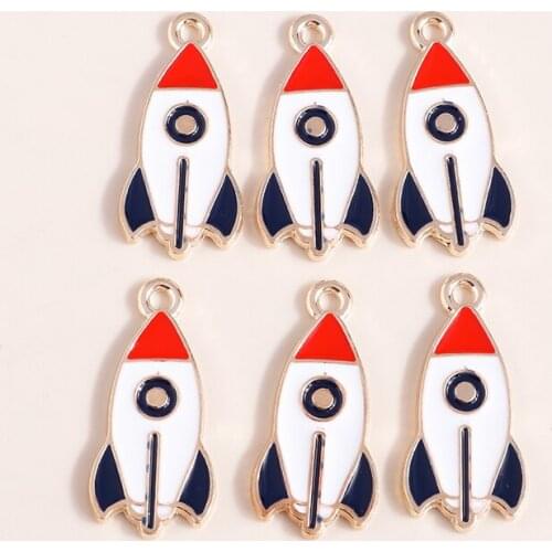 10pcs 13*27mm Space Jewelry Findings Enamel Alloy Rocket Charms for Necklaces Earrings Making Accessories Aircraft diy Pendants