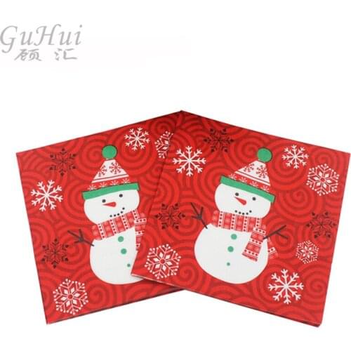 100Pcs Christmas Snowman Santa Claus Golden Bell Printing Tissue Disposable Paper Napkin Xmas Party Restaurant Table Decoration