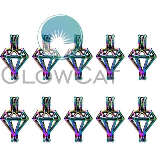 10x C486 Rainbow Color Geometry Beads Cage Jewelry Making Perfume Essential Oil Diffuser Pearl Cage Locket Pendant