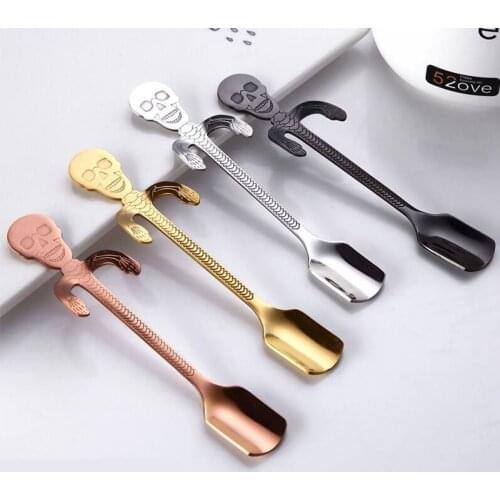 20 pack skull shaped spoon 304 food grade stainless steel small honey tea spoons tiny charm sugar skull spoon for coffee