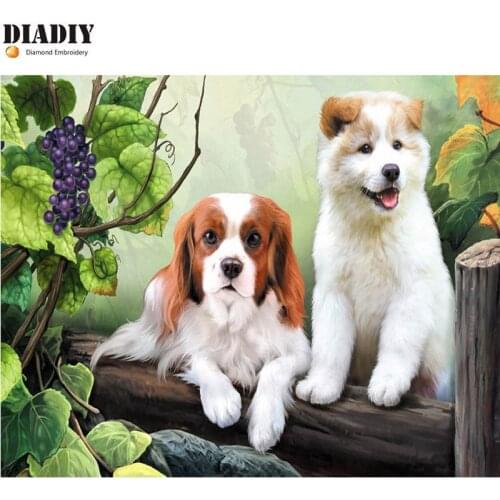 5D diy Diamond Embroidery 3d diamond painting Cross Stitch kits stickers round drill mosaic pattern Two dogs picture kids gift