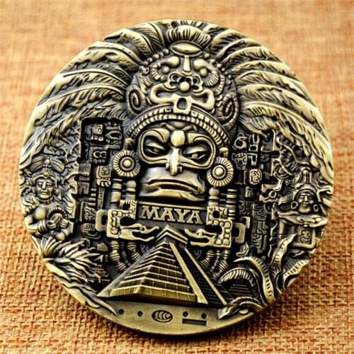 Mayan Aztec Calendar Predict Commemorative Coins Art Collection Gifts Souvenir Pyramids American Peru Mexico Lost Civilization