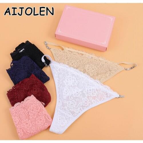 AIJOLEN Low-waist Lace Sexy Thong and G-String Solid Color Bikini Briefs With Buckle Ladies Comfortable Slim Underwear