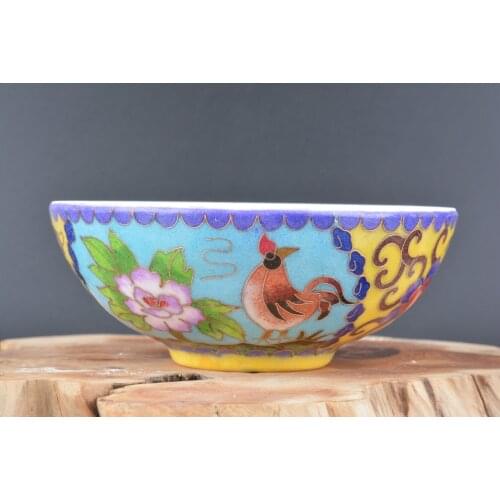 Antique Collection MingDyansty(CHENGHUA)Pastel BOWL,Glazed inlaid copper wire,cock and flower