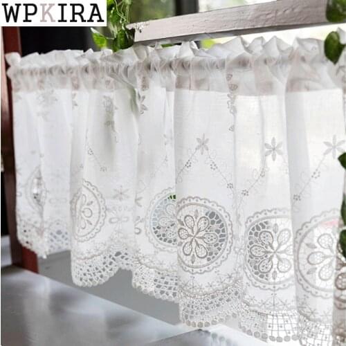 White Half Curtain Willow Leaf Water Soluble Lace Coffee Yarn Pure Short Curtain for Bar Kitchen Cabinet Door DL-DS018&C