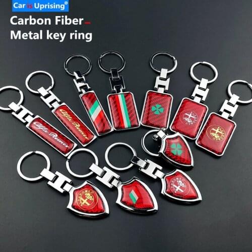 Carbon Fibre Car Styling Emblem Keychain Key Chain Rings For Alfa Romeo Giulietta Spider GT Giulia Mito 147 156 159 Accessories