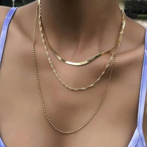 Eif Dock Fashion Multi-layered Snake Chain Necklace For Women Vintage Gold Color Beads Choker Necklace Party Jewelry Gift