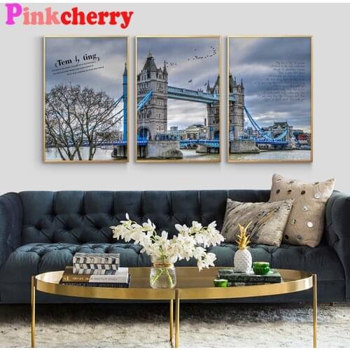 Blue Tower Bridge 3pcs DIY Diamond Painting Diamond Embroidery Rhinestone of Pictures mosaic art home decor nordic picture