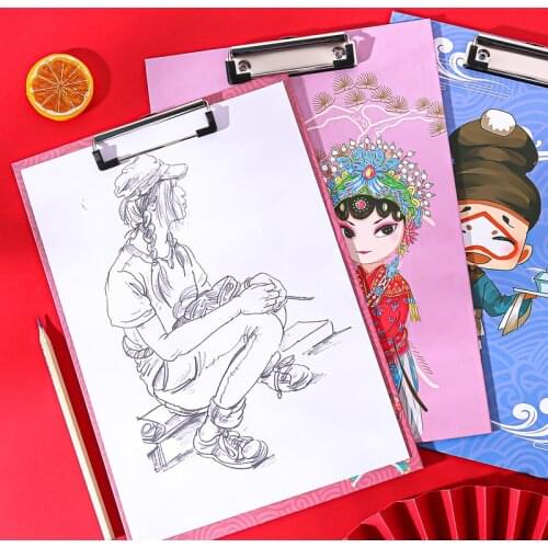 Kawaii Kpop Paper Peking Opera Clipboard A4 Folder Board Clip For Creative Students Organizer Drawing Book Office Stationery