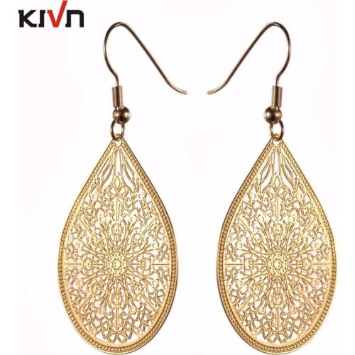 KIVN Fashion Jewelry Boho Earrings Smooth Dangle Drop Filigree Gold Bridal Wedding Earrings Birthday Gifts 10pcs Lot Wholesale