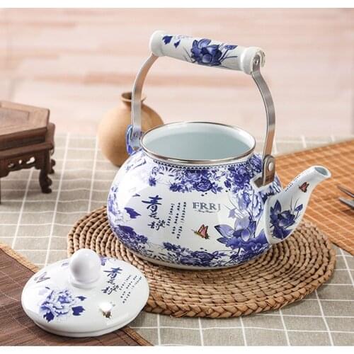 2.1L Classical Enamel Coffee Pot Teapot Water Milk Bottle Wit Chinese Traditional Totem Blue And White Porcelain Home Decoration