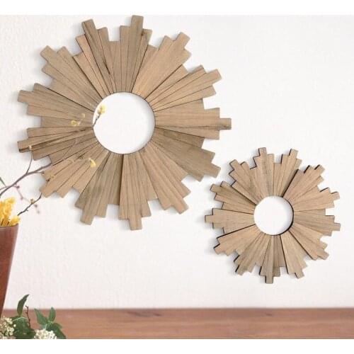 Sun Ring Wooden Mirror Frame Pendant Background Corridor Porch Ornament Wall Hanging Round Mirror Frame Decoration WF1029