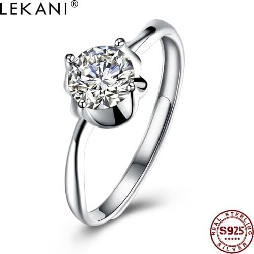 LEKANI 925 Sterling Silver Rings For Girl Adjustable Inlaid Zircon Personality Trend Ring Anniversary Simple Gift New Arrival