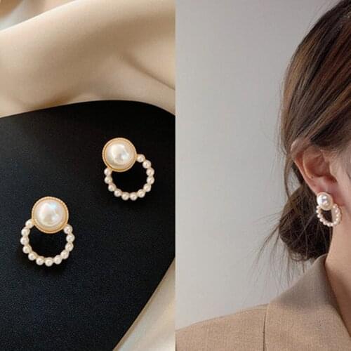 Korean fashion pearls safety pin crystal stud earrings statement retro earings for women cute kpop luxury jewelry