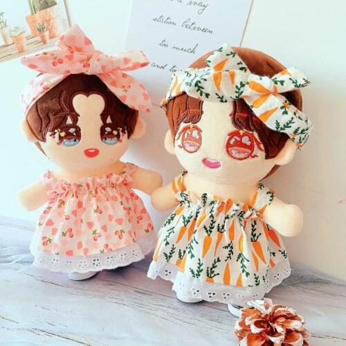 20cm Idol Dolls Summer Pink Cherry Yellow Pineapple Suit Suspender Beach Skirt Headband Suit Star Plush Doll Cloth Accessories