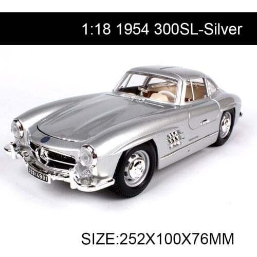 1:18 diecast Car 1954 300SL Silver Classic Cars 1:18 Alloy Car Metal Vehicle Collectible Models toys For Gift Collection