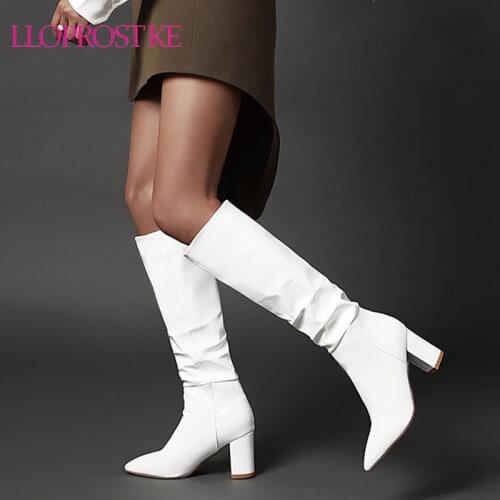 Lloprost ke Woman Knee High Boots Patent Leather Pointed toe Dancing Boots Non-slip Autumn Winter Thigh High Boots Black Booties