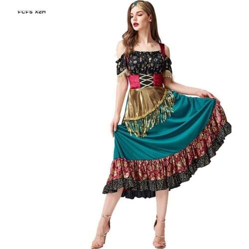 M-XL Women Gypsy girl Cosplay For Female Halloween Gypsy traditional Costumes Carnival Purim Nightclub Bar Role play party dress