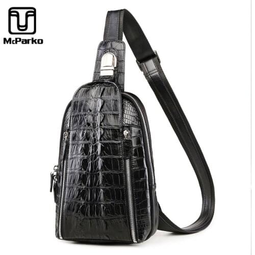 McParko Luxury Crocodile Chest Bag For Men Crossbody Bag Genuine Leather Chest bag Streetwear Crocodile Tail Leather Hip Hop Mens Gear