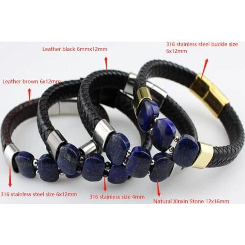 Natural Tiger Eye Stone Xinxin Stone Chakra Jewelry Charm Stainless Steel Mens Genuine Leather Bracelet Natural Stone Bracelet