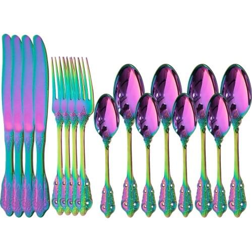 304 Stainless Steel Tableware Set Rainbow Dinnerware Set Knife Fork Spoon Dinner set Luxury Vintage Cutlery Silverware Set