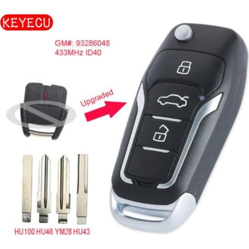 Keyecu Upgraded Flip Remote Car Key Fob 2 Button 433MHz ID40 Chip for Opel P/N: 93286048