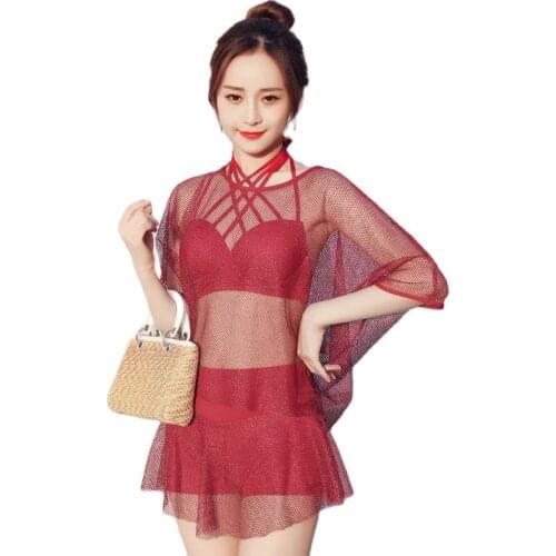 Sexy Bikini Swimwear Swimsuit with Underwiring Push up Split Type Three-piece Set Cover-up Boxer Beach Skirt Bikini Womens