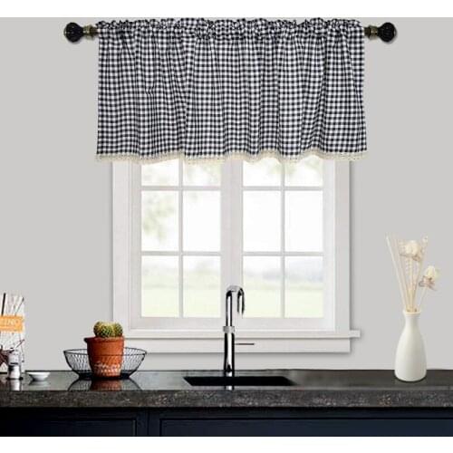 Nordic Tulle Sheer Grid Lace Embroidered Short Window Curtain for Home Living Room Decoration Voile in the Kitchen Cafe Curtain