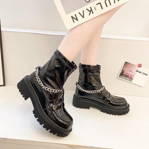 2021 New Autumn Winter Newest Women Boots Round Toe Chain Lace Up Zip Comfortable Flat Casual Shoes Woman Ankle Boots