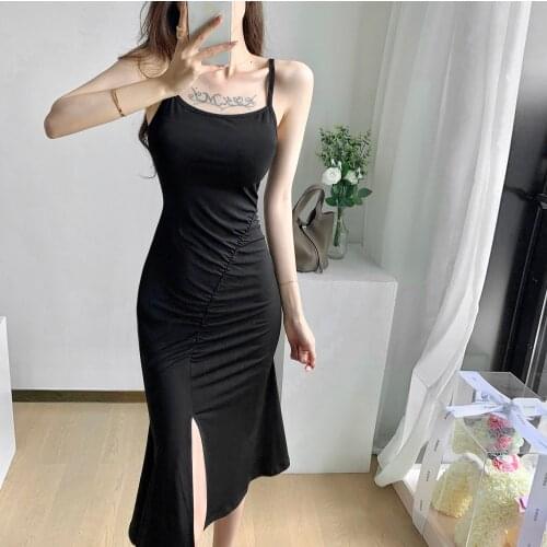 Temperament Women Strap Midi Dress Ruched Backless Bodycon Sexy Party Elegant 2021 Club Fashion Slim Dresses