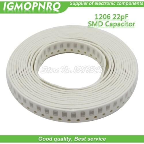 100pcs 1206 smd capacitor 22PF NPO Error 5% 50V 1206 22P capacitance IGMOPNRQ