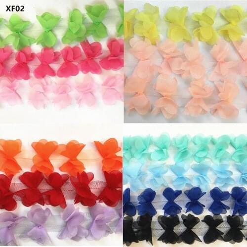 2 Yard Multicolor 5cm Width Chiffon Flowers DIY Lace Ribbon 50 flower Garment Decoration Lace Trim Sewing Accessories XF02