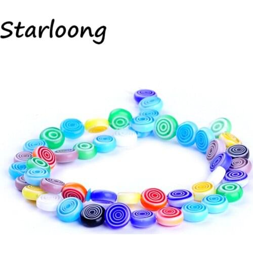 47pcs/string colors mixed 8mm flat round stripe pattern lampwork glazed glass beads for bracelet necklace DIY jewelry making