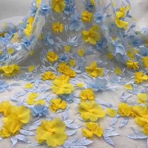 5yards/pc) High quality soft and lovely 3D flowers appliqued French net lace African wedding lace fabric for party dress FVS001