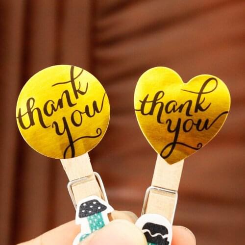 600pcs Golden Thank you Paper Stickers Hot Stamping Round Heart Seal Sticker Labels Scrapbooking DIY Decoration Gift StIcker