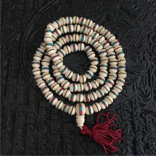 8mm Yak bone Inlay Copper and Stones 108 Prayer Beads Tibetan Style Original Tibet Beads Good Quality Free Shipping